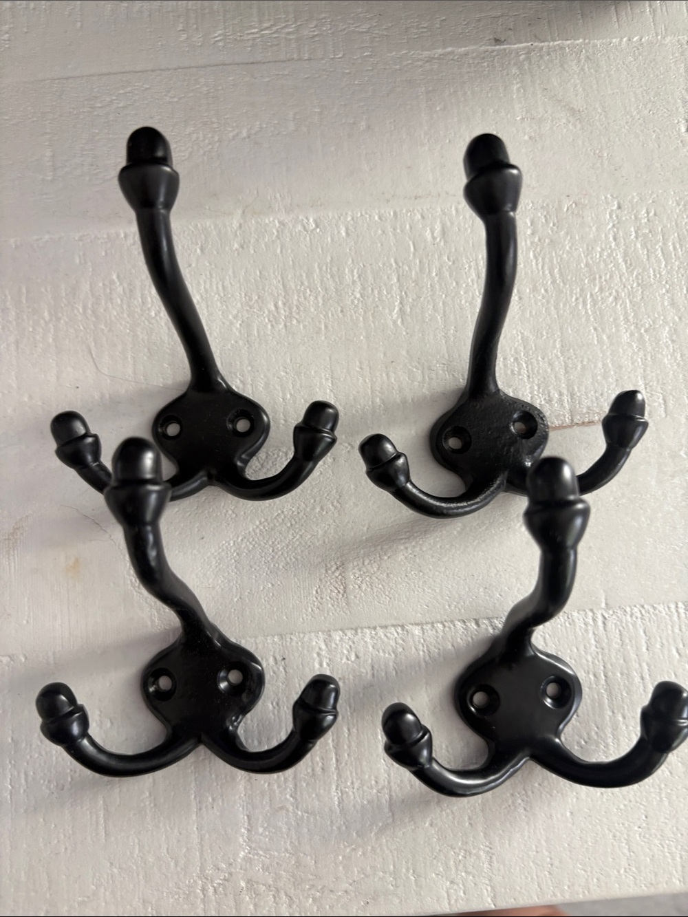 Black Double-Prong Wall Hook Set 4 - Classic Coat & Hat Hooks